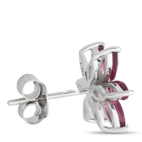 Original LB Exclusive 14K White Gold 0.01ct Diamond and Rhodolite Flower Earrings ER4 15657WRHOD