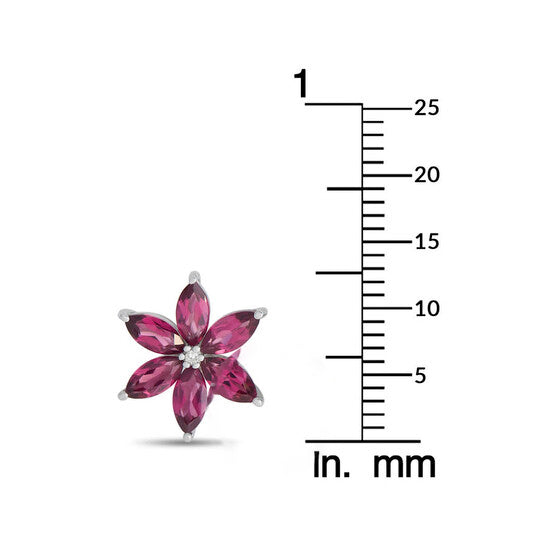 Original LB Exclusive 14K White Gold 0.01ct Diamond and Rhodolite Flower Earrings ER4 15657WRHOD