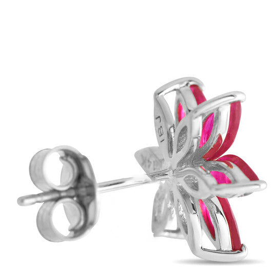 Original LB Exclusive 14K White Gold 0.01ct Diamond and Ruby Flower Earrings ER4 15657WRU