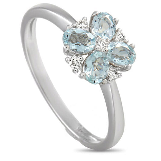 Original LB Exclusive 14K White Gold 0.08 ct Diamond and Aquamarine Ring