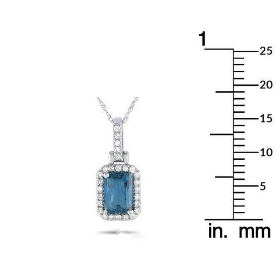 Original LB Exclusive 14K White Gold 0.12ct Diamond and Blue Topaz Pendant Necklace PD4 15501WBT