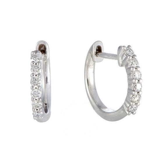 Original LB Exclusive 14K White Gold 0.25 Carat VS1 G Color Diamond Hoop Huggies Earrings