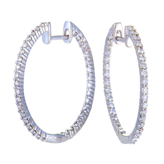 Original LB Exclusive 14K White Gold 1.00 Carat VS1 G Color Diamond Pave Inside Out Hoop Earrings