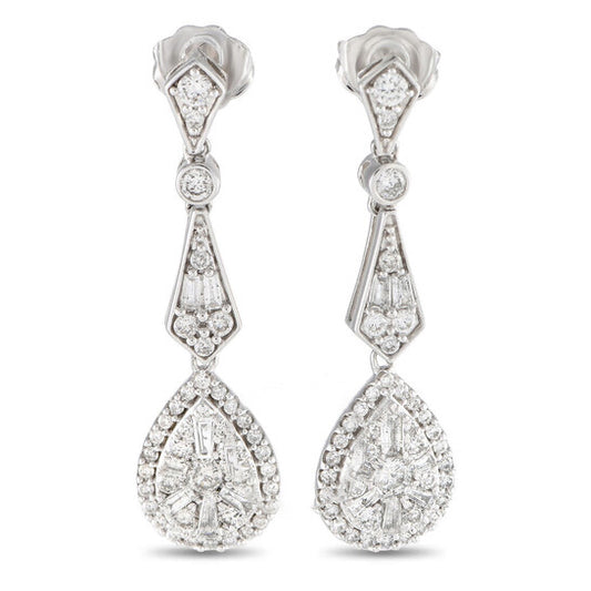 Original LB Exclusive 14K White Gold 1.0ct Diamond Art Deco Drop Earrings ER28526