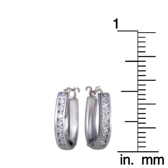 Original LB Exclusive 14K White Gold Oval Channel Set Diamond Hoop Huggies Earrings .33 Carat  0.33 ctw  Diamonds