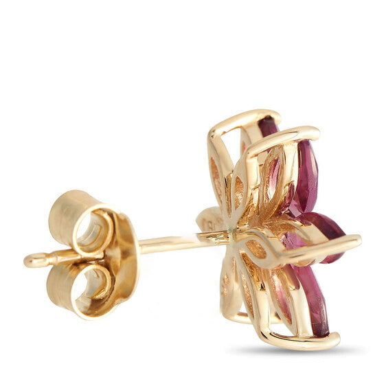 Original LB Exclusive 14K Yellow Gold 0.01ct Diamond and Rhodolite Flower Earrings ER4 15657YRHOD