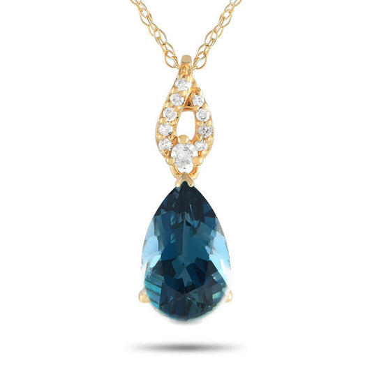 Original LB Exclusive 14K Yellow Gold 0.06ct Diamond and Blue Topaz Necklace PD4 16184YBT