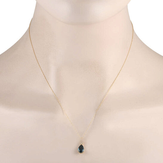 Original LB Exclusive 14K Yellow Gold 0.06ct Diamond and Blue Topaz Necklace PD4 16184YBT