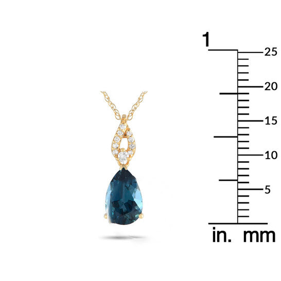 Original LB Exclusive 14K Yellow Gold 0.06ct Diamond and Blue Topaz Necklace PD4 16184YBT