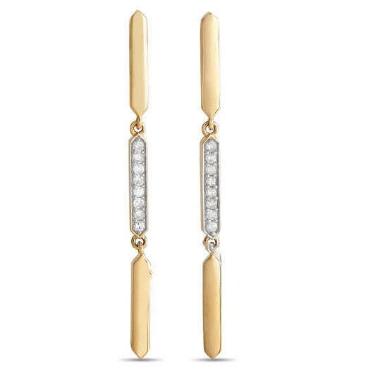 Original LB Exclusive 14K Yellow Gold 0.10ct Diamond Line Drop Earrings ER28558