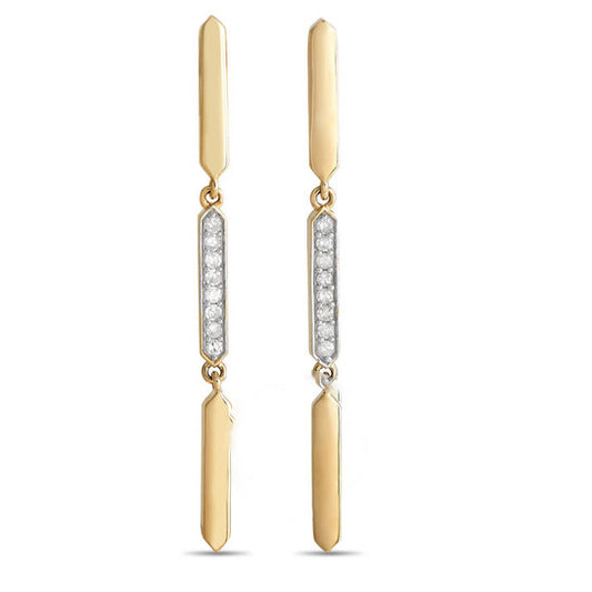 Original LB Exclusive 14K Yellow Gold 0.10ct Diamond Line Drop Earrings ER28558