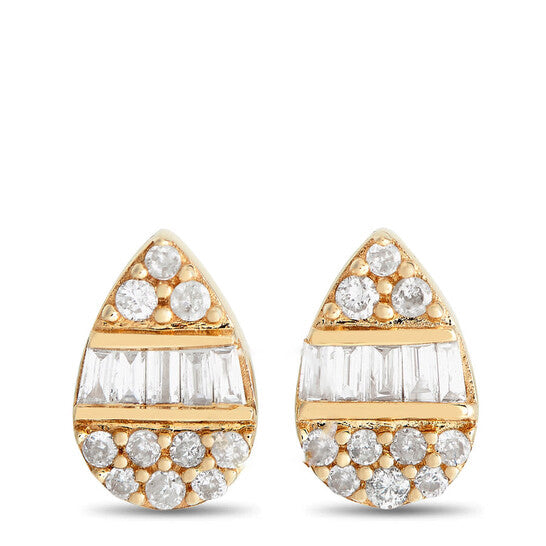 Original LB Exclusive 14K Yellow Gold 0.18ct Diamond Cluster Pear Earrings ER28512 Y