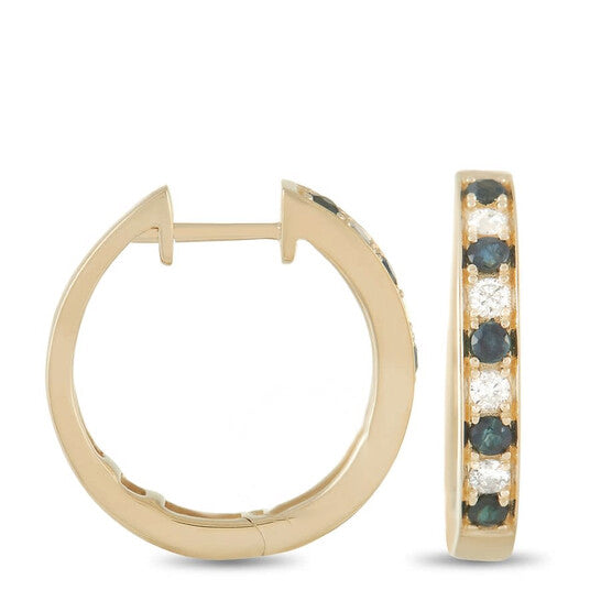 Original LB Exclusive 14K Yellow Gold 0.25ct Diamond and Sapphire Hoop Earrings