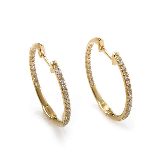 Original LB Exclusive 14K Yellow Gold .51 Carat VS1 G Color Diamond Hoop Huggies Earrings