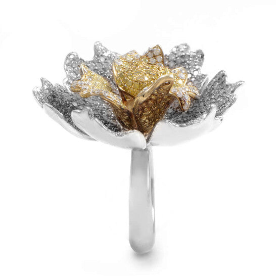 Original LB Exclusive 18K White Gold Multi Gold Brown   Yellow Diamond Flower Ring CRR7932