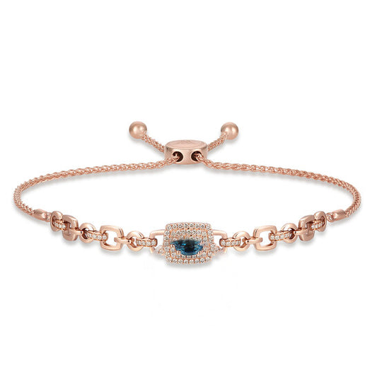 Original Le Vian Bolo Bracelet Deep Sea Blue Topaz, Nude Diamonds set in 14K Strawberry Gold 82231