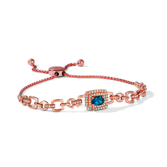 Original Le Vian Bolo Bracelet Deep Sea Blue Topaz, Nude Diamonds set in 14K Strawberry Gold 82231