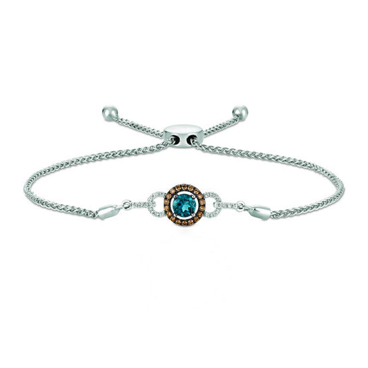 Original Le Vian Chocolatier Bolo Bracelet Deep Sea Blue Topaz, Chocolate Diamonds, Vanilla Diamonds set in 14K Vanilla Gold B021009BT-14WW-