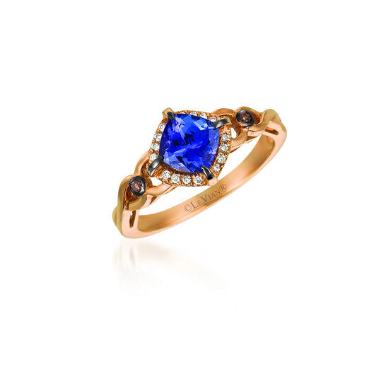 Original Le Vian Chocolatier Ring Blueberry Tanzanite, Chocolate Diamonds, Vanilla Diamonds set in 14K Strawberry Gold Ring Size 7 R4717TZ