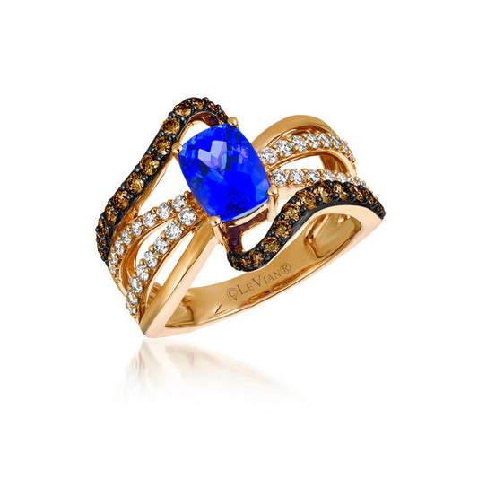 Original Le Vian Chocolatier Ring Blueberry Tanzanite, Chocolate Diamonds, Vanilla Diamonds set in 14K Strawberry Gold Ring Size 7 67958