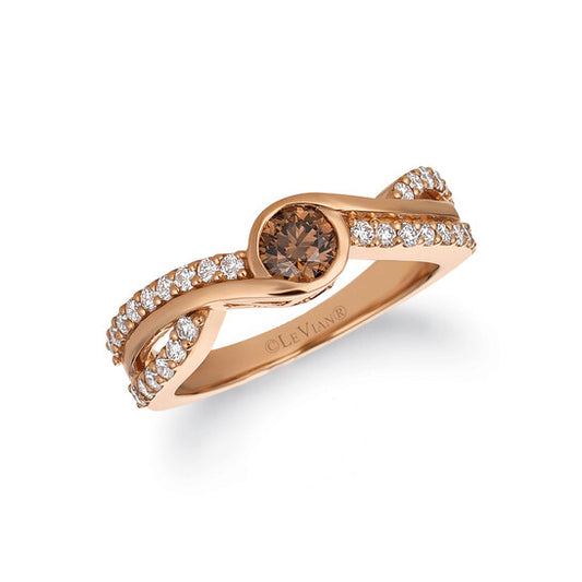 Original Le Vian Chocolatier Ring Chocolate Diamonds, Vanilla Diamonds set in 14K Strawberry Gold Ring Size 7 R5319DB