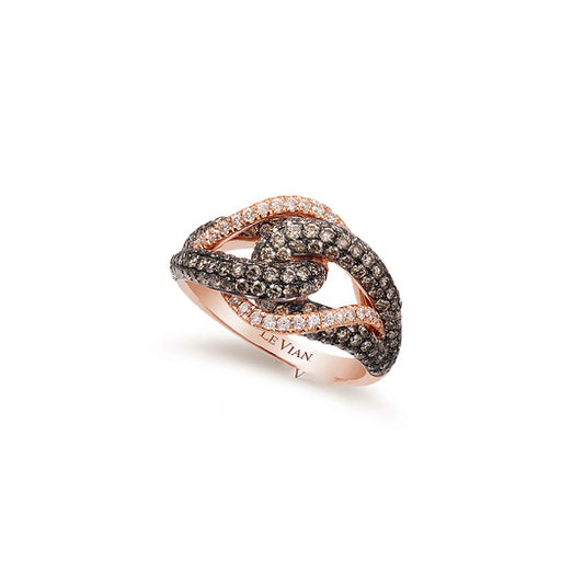 Original Le Vian Chocolatier Ring Chocolate Diamonds, Vanilla Diamonds set in 14K Strawberry Gold Ring Size 7 R16089BR