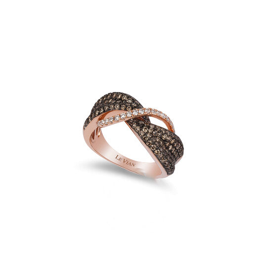 Original Le Vian Chocolatier Ring Chocolate Diamonds, Vanilla Diamonds set in 14K Strawberry Gold Ring Size 7 R16103BR