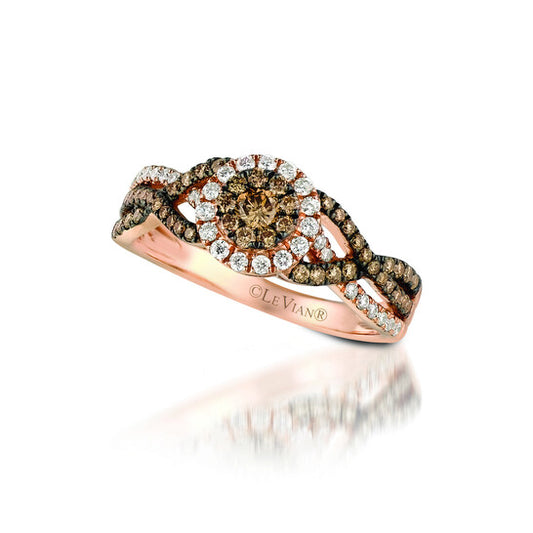 Original Le Vian Chocolatier Ring Chocolate Diamonds, Vanilla Diamonds set in 14K Strawberry Gold Ring Size 7 R16377BRN