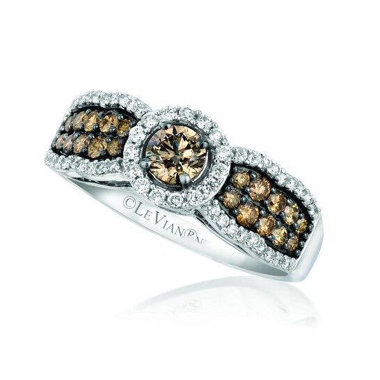 Original Le Vian Chocolatier Ring Chocolate Diamonds, Vanilla Diamonds set in 14K Vanilla Gold Ring Size 7 50330