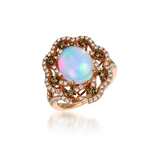 Original Le Vian Chocolatier Ring Neopolitan Opal, Chocolate Diamonds, Vanilla Diamonds set in 14K Strawberry Gold Ring Size 7 JLR242OPBDD