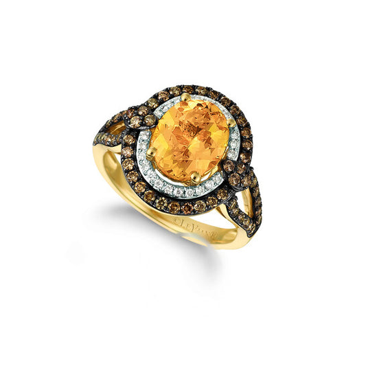 Original Le Vian Chocolatier Ring Papaya Morganite, Chocolate Diamonds, Vanilla Diamonds set in 14K Honey Gold Ring Size 7 LJKR381YBBDD