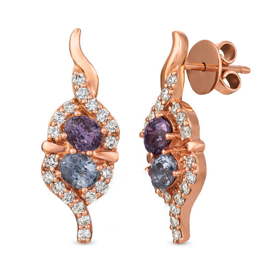 Original Le Vian Earrings Gray Spinel, Lavender Spinel, Nude Diamonds set in 14K Strawberry Gold E2076GY/LS/C2