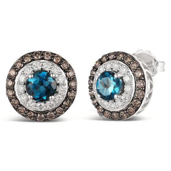 Original Le Vian Ladies Deep Sea Blue Topaz Earrings set in 14K Vanilla Gold