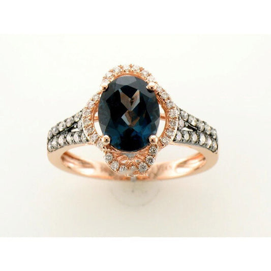 Original Le Vian Ladies Deep Sea Blue Topaz Ring set in 14K Strawberry Gold