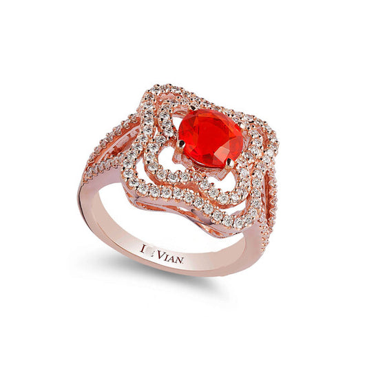 Original Le Vian Ring Neon Tangerine, Fire Opal, Vanilla Diamonds set in 14K Strawberry Gold Ring Size 7 R4455FOP