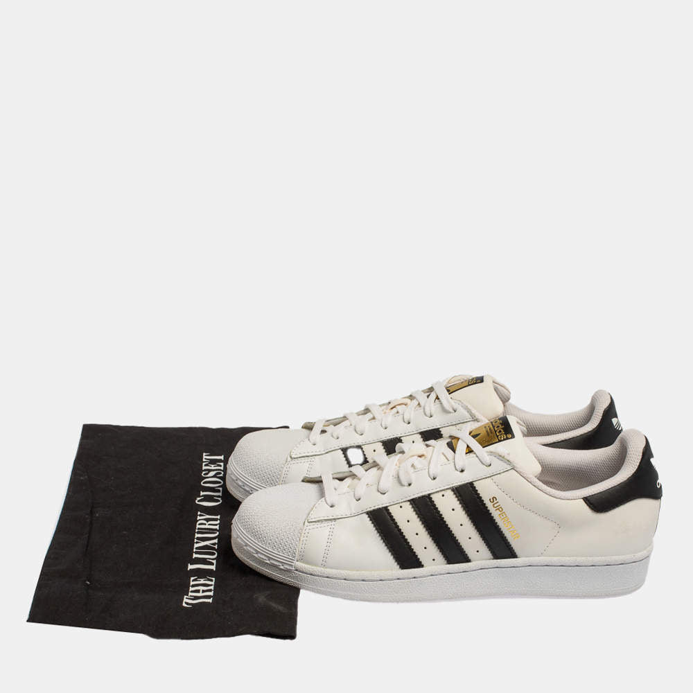 Original Adidas White/Black Leather And Rubber Cap Toe Superstar Low Top Sneakers Size 42 2/3