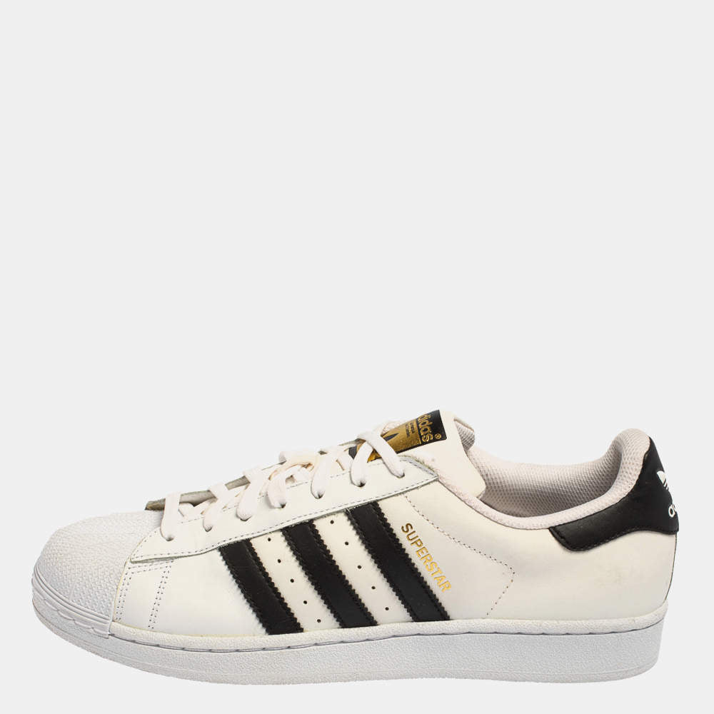 Original Adidas White/Black Leather And Rubber Cap Toe Superstar Low Top Sneakers Size 42 2/3