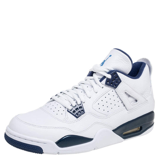 Original Air Jordan White/Legend Blue Leather Columbia Jordan 4 Retro Sneakers Size 42 (Never Used)