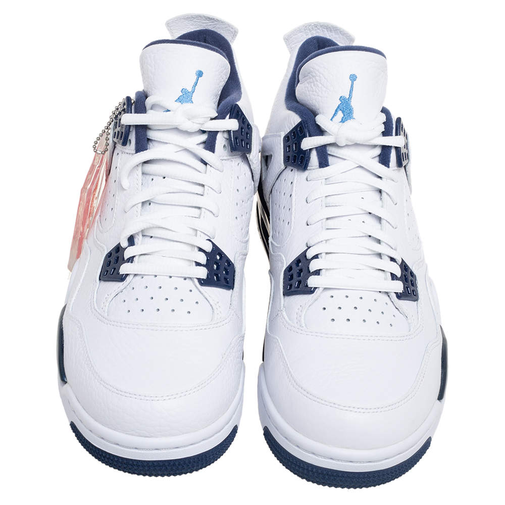 Original Air Jordan White/Legend Blue Leather Columbia Jordan 4 Retro Sneakers Size 42 (Never Used)