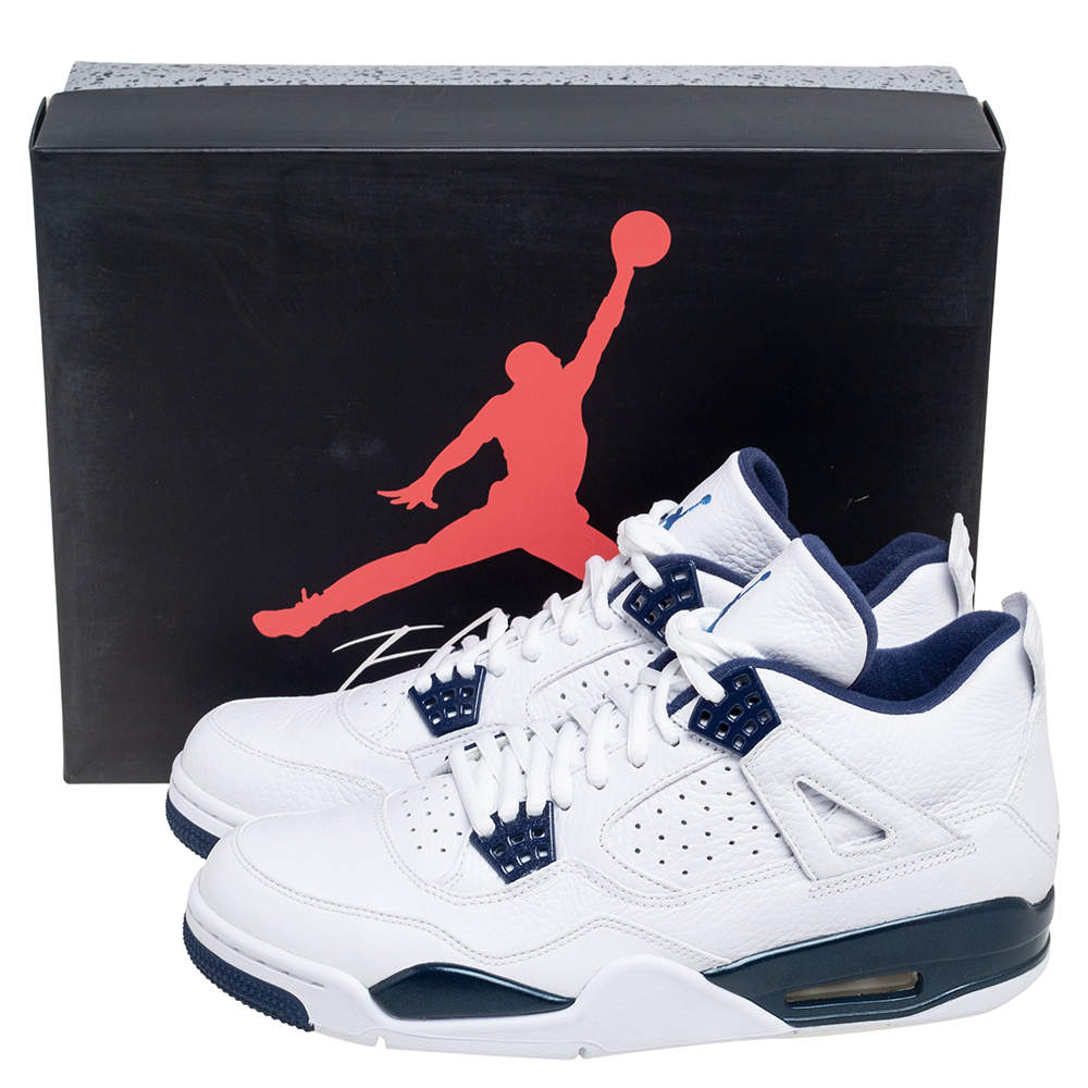 Original Air Jordan White/Legend Blue Leather Columbia Jordan 4 Retro Sneakers Size 42 (Never Used)