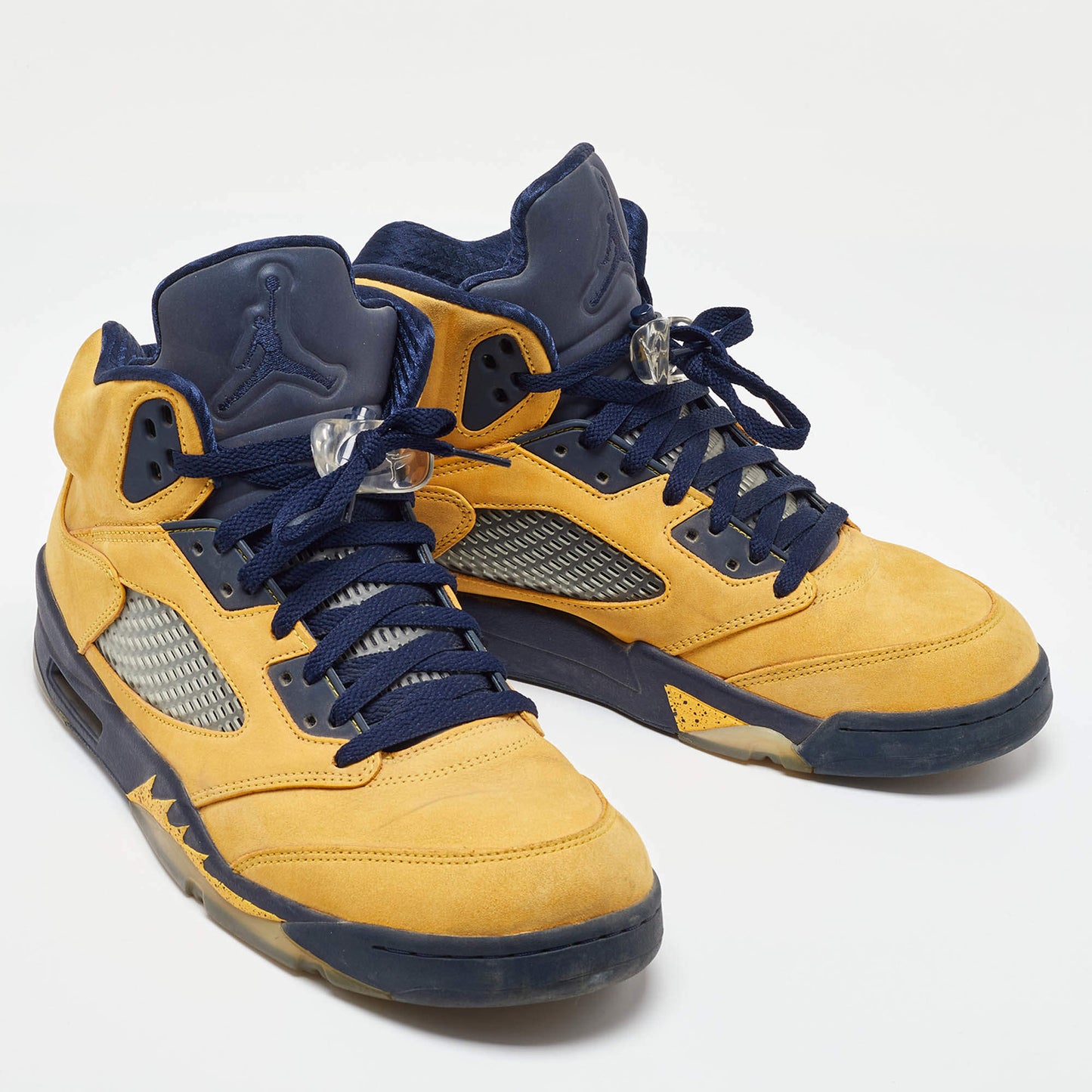 Original Air Jordans Yellow Nubuck Leather Jordan 5 Retro Michigan Sneakers Size 45.5