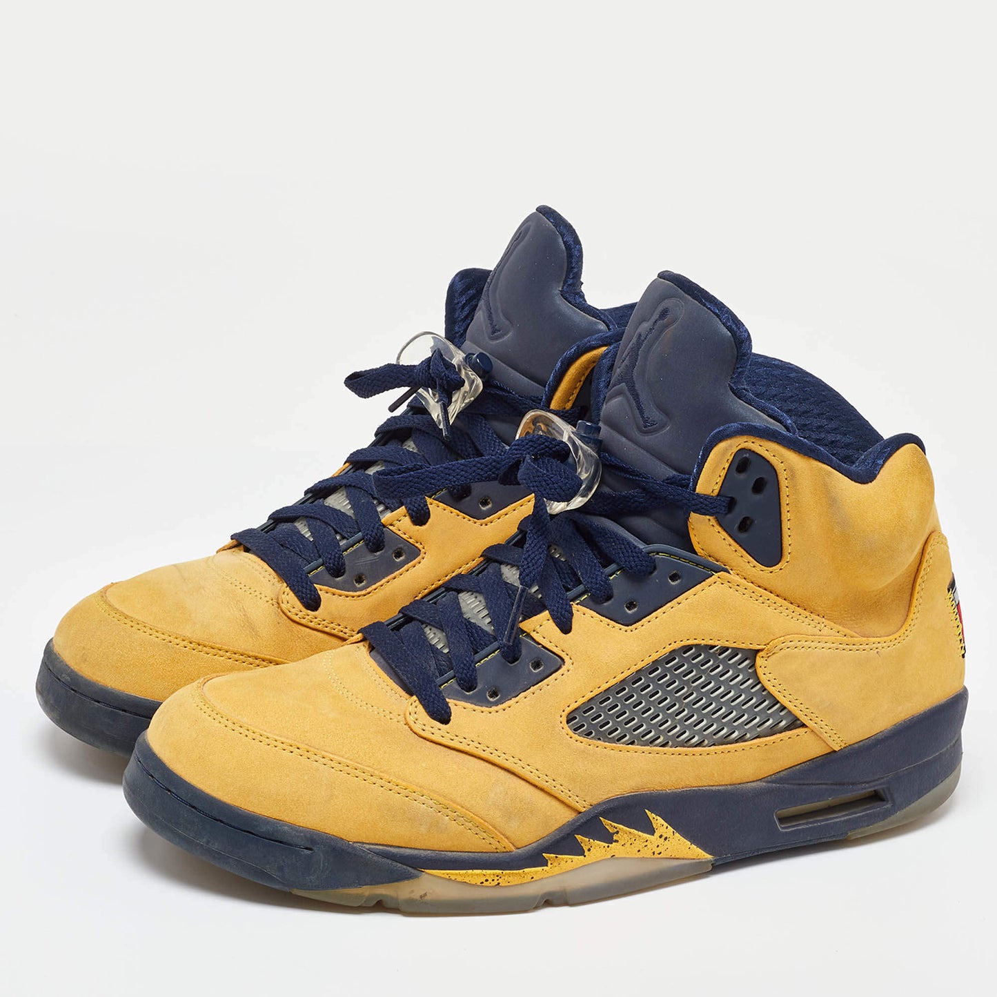 Original Air Jordans Yellow Nubuck Leather Jordan 5 Retro Michigan Sneakers Size 45.5