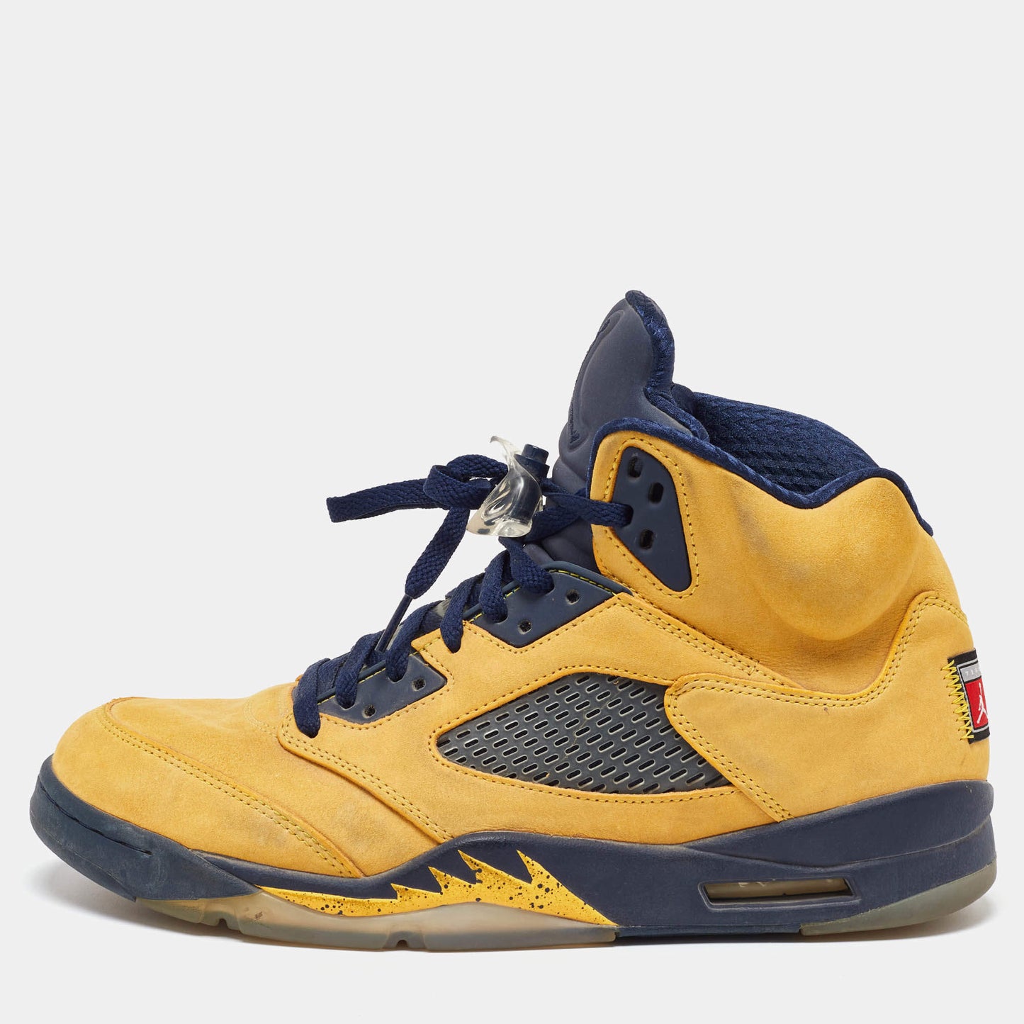 Original Air Jordans Yellow Nubuck Leather Jordan 5 Retro Michigan Sneakers Size 45.5