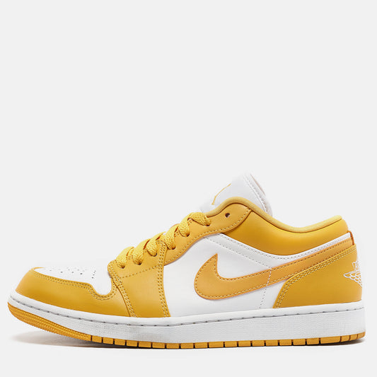 Original Air Jordans Yellow/White Leather Jordan 1 Low Pollen Sneakers Size 43