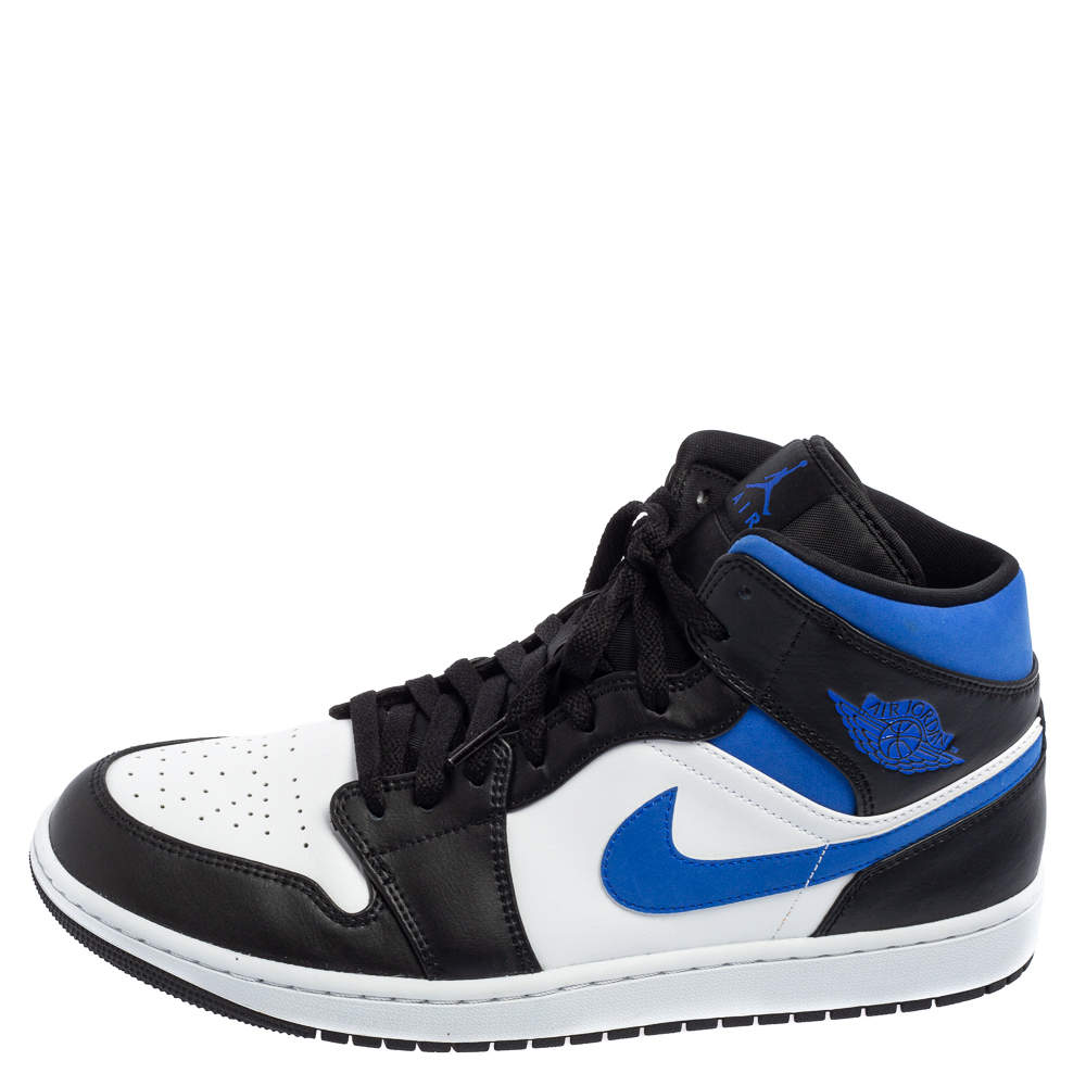 Original Air Jordan 1 White/Black Racer Blue Leather and Fabric Mid Sneakers Size 46