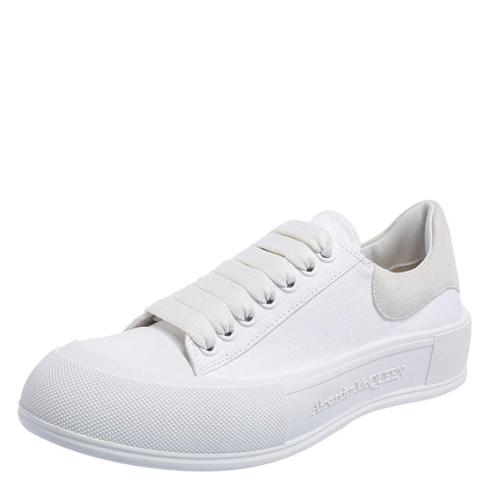 Original Alexander McQueen White Canvas Deck Plimsoll Low Top Sneakers Size 42 (Never Used)