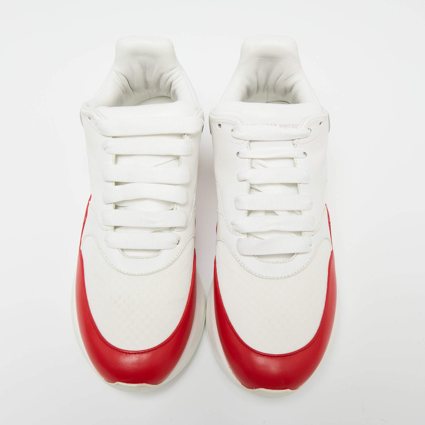 Original Alexander McQueen White/Red Leather And Mesh Oversized Runner Low Top Sneakers Size 41 (Never Used)