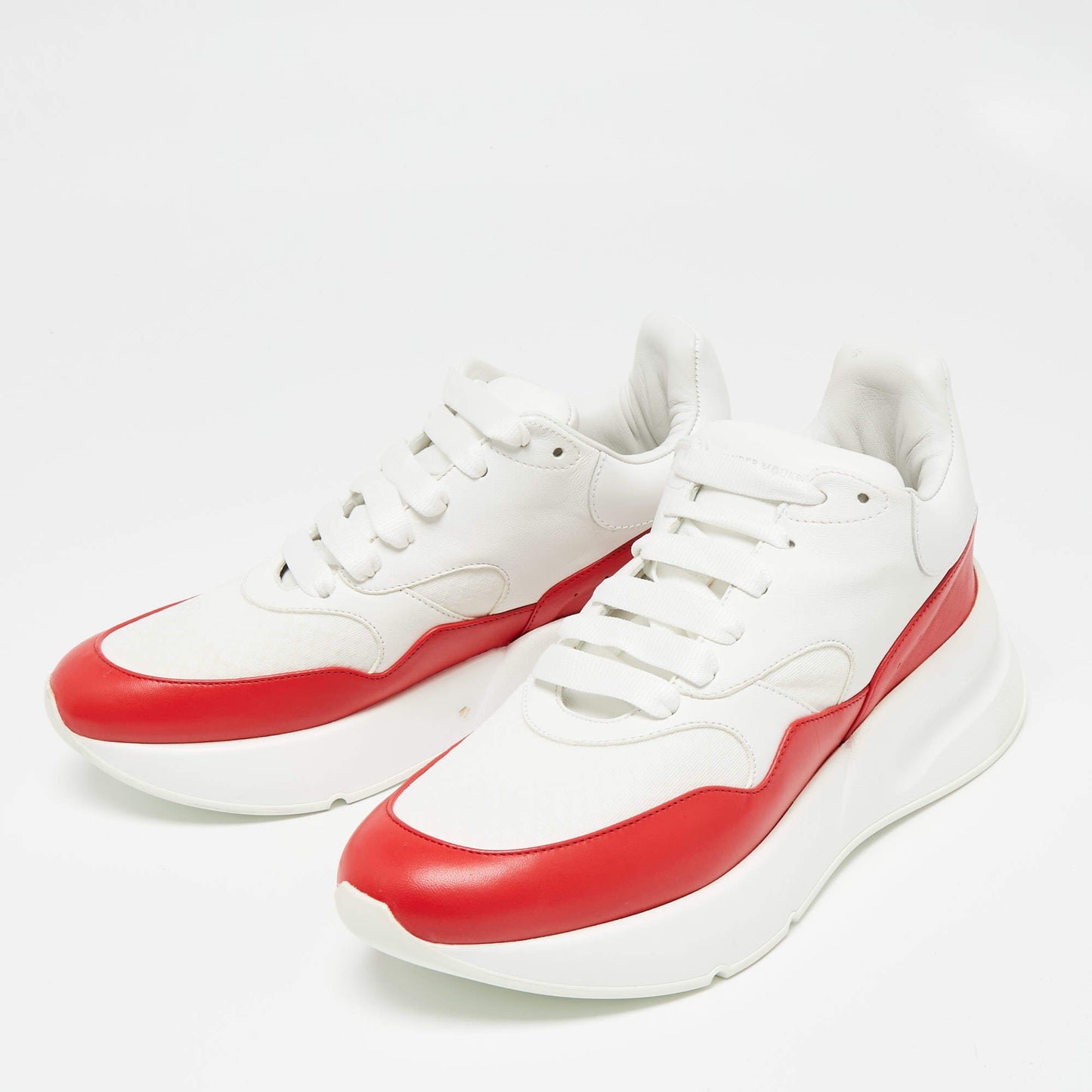 Original Alexander McQueen White/Red Leather And Mesh Oversized Runner Low Top Sneakers Size 41 (Never Used)