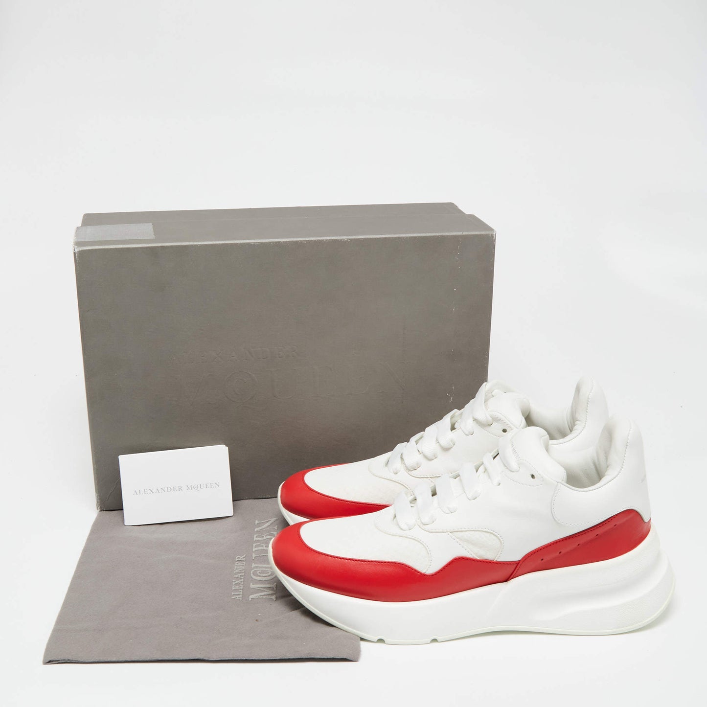 Original Alexander McQueen White/Red Leather And Mesh Oversized Runner Low Top Sneakers Size 41 (Never Used)