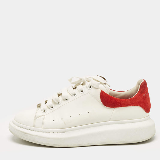 Original Alexander McQueen White Leather and Suede Oversized Lace Up Sneakers Size 44.5